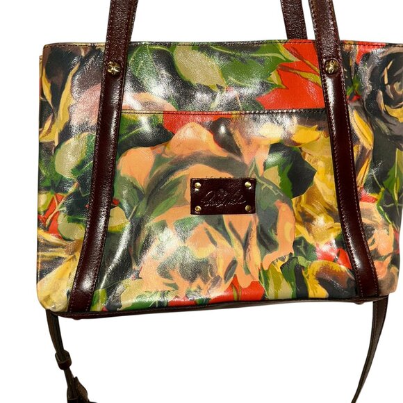patricia nash STUNNING Fall painted Floral print leather cross body satchel bag - Picture 6 of 9